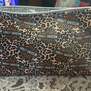 Motorcycle Inspired Tan and Black Leopard Print Make Up Bag